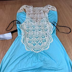 Felicity & Coco Nadia Maxi Dress S Aqua Crochet Back Boho Nordstrom NWT